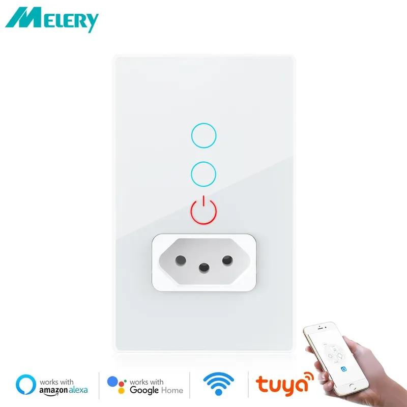 Melery Tuya Wifi Smart Brasilien Lichtschalter Steckdose Stecker Steckdose Touch Sensor Glasscheibe Fernbedienung von Alexa Dot Google Home