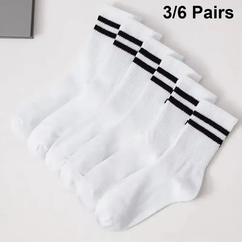 3/6 Paar Damen-Mid-Tube-Socken, einfarbig, Herbst und Winter, atmungsaktiv, bequem, Sport, schweißabsorbierend, Herren- und Damensocken