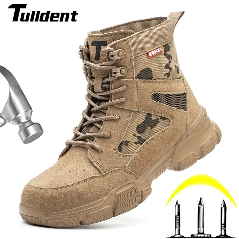 Outdoor Männer Arbeitsstiefel Sicherheitsschuhe Anti-Pannen-Sicherheitsstiefel Arbeit Stahlkappe Schuhe Unzerstörbar Desert Combat Boots Schutz