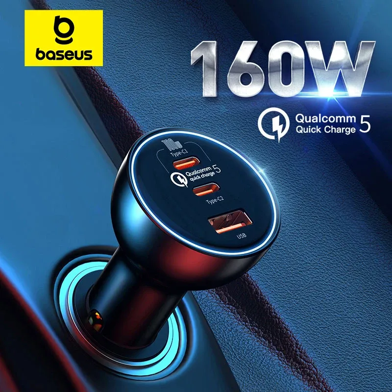 Baseus 160 W Autoladegerät QC 5.0 Schnellladung PPS PD3.0 USB Typ C Autotelefonladung für iPhone 13 14 15 Pro Laptops Tablets