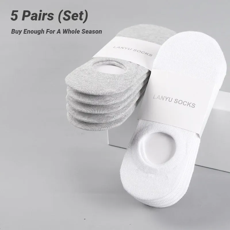 5 Paar/Set Modische Happy Men Boat Socken Silikon Unsichtbare Socken Herren Knöchelsocken Slipper Meia