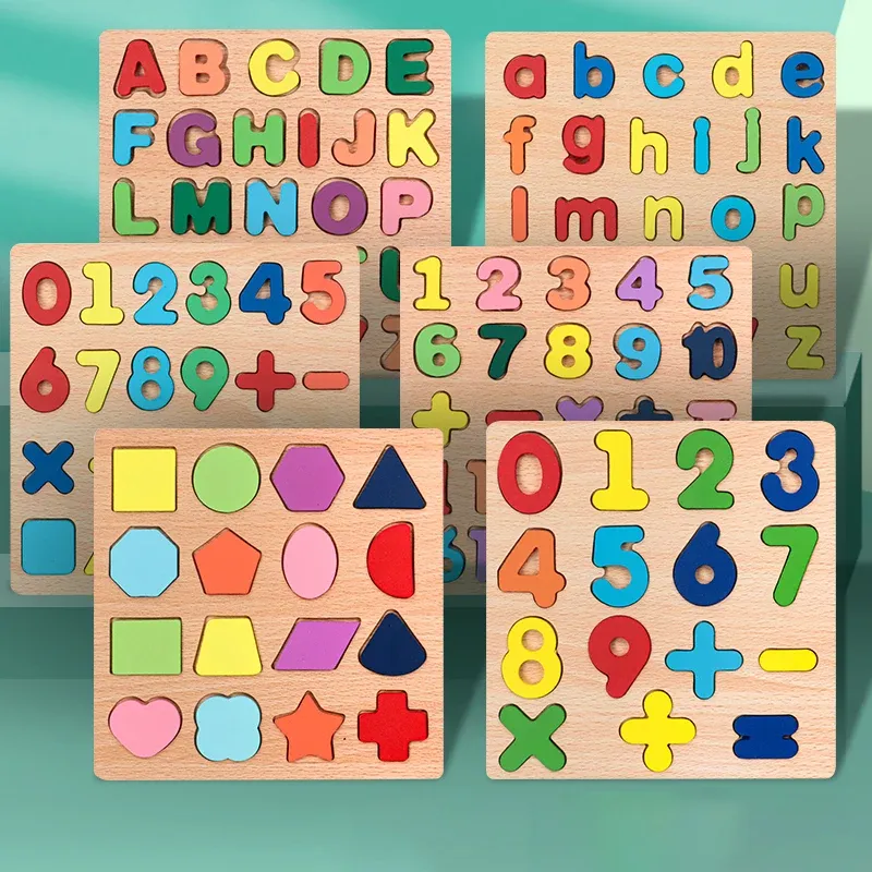 Kinder Alphabetische Arithmetik Zahl Geometrische Formen Holz Puzzle Montessori Vorschule Lernen Lernspiel Spielzeug für Kinder