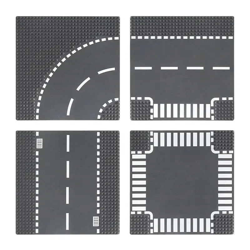 Klassische Baustein-Grundplatte, Stadtansicht, Verkehr, Straßenfiguren, Konstruktionsspielzeug, Ziegel, 32 Punkte, Kunststoff-Grundplatten, Kindergeschenke