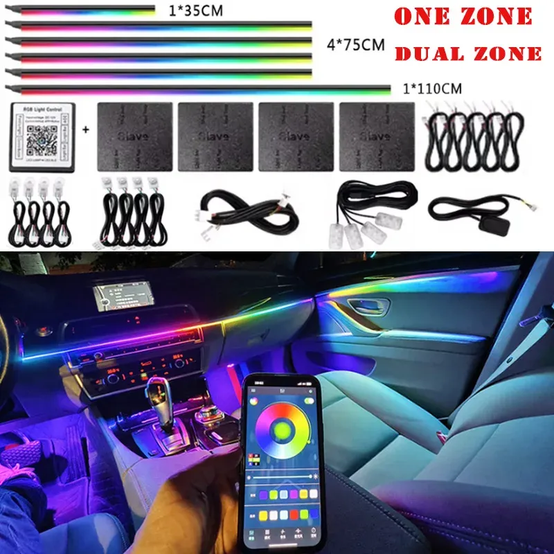 14/18 in 1 LED Acryl Auto Umgebungslicht RGB 64 213 Farbe Symphonie Acryl APP Streamer Atmosphäre Lampe Kit Eine Zone Dual Zone