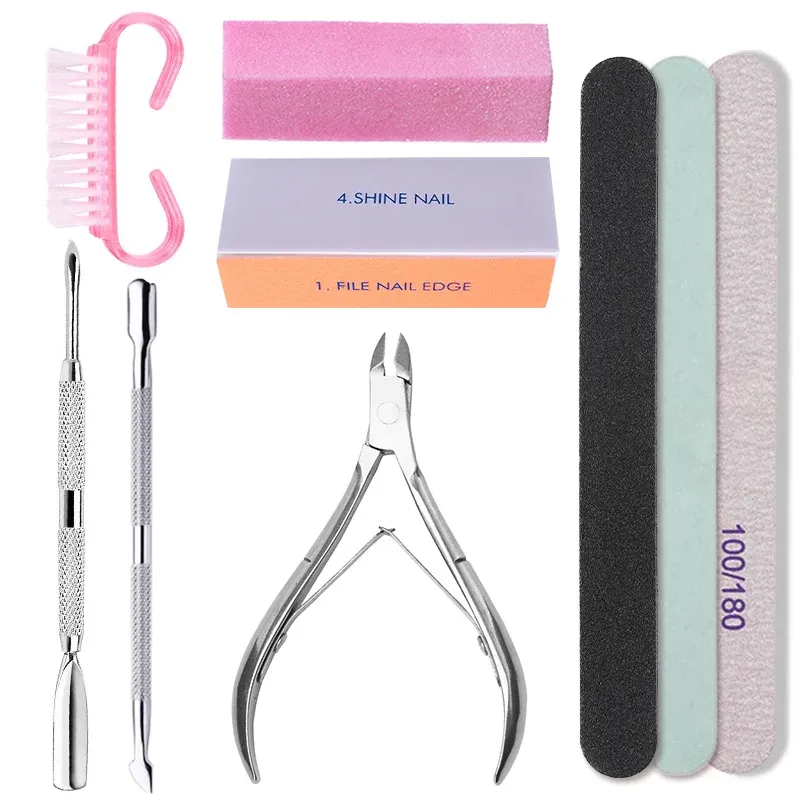 Nagel Set Kunst Sand Dateien Puffer Schwamm Block Pinsel Nagel Schere Kit Mit Häutchen Zange Maniküre Set UV Gel Polnischen Werkzeuge