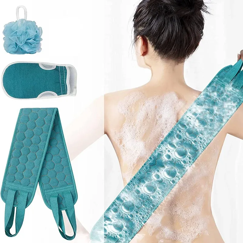 Peeling-Körperwäscher-Set – inklusive Rückenwäscher, Badehandschuh und Dusch-Badeschwamm-Luffa