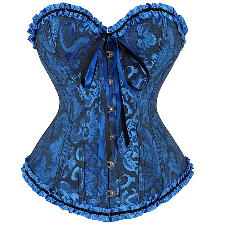 Sapubonv Korsett Plus Size Top Bustier Overbust Dessous Spitze Mittelalter Damen Sexy Vintage Halloween Kostüm Rot Schwarz Grün Rosa