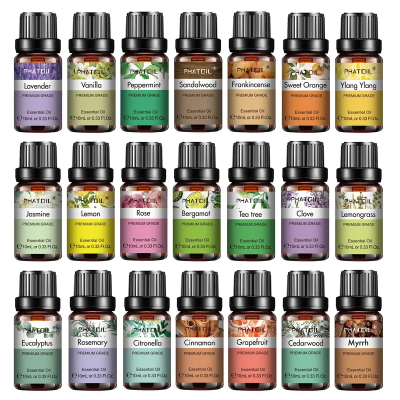 PHATOIL 10 ml ätherische Öle, rein natürlich, für Diffusor, Aromatherapie, Eukalyptus, Bergamotte, Vanille, Aromaöl für Kerzen, Seifenherstellung