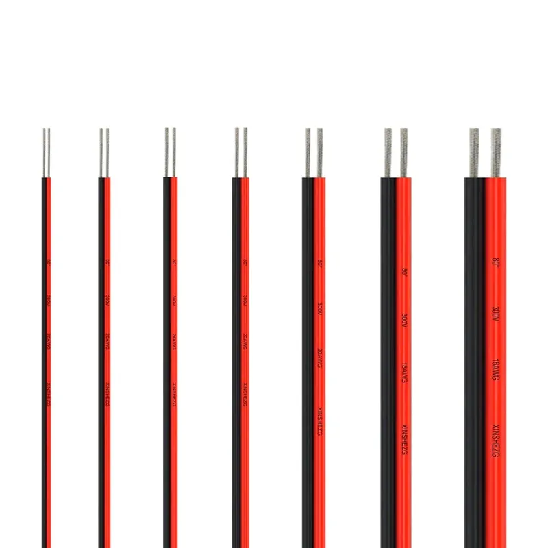2-poliges elektrisches Kabel aus verzinntem Kupfer, PVC-isoliert, rot-schwarz, für einfarbige LED-Streifen, Verlängerungskabel, 18/26/28 AWG
