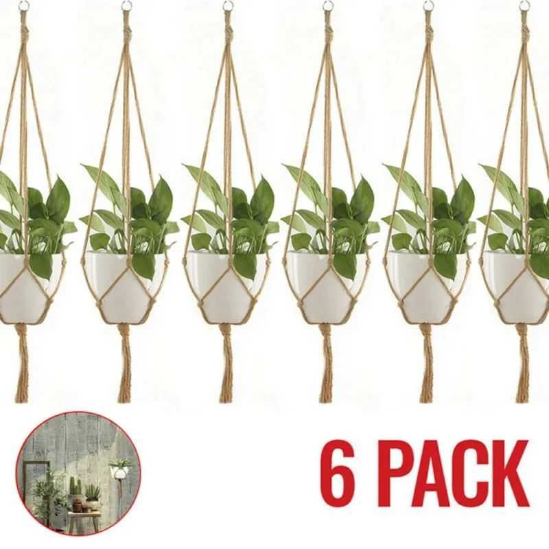 1/6PCS Makramee Pflanze Aufhänger Vintage Seil Korb Outdoor Topf Halter Blume Garten Pflanze Aufhänger Indoor Wand Hängen blumentopf