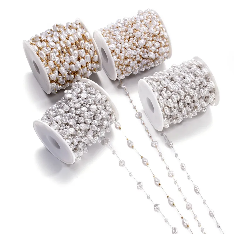 1Meter Gold Farbe Edelstahl Imitation Perle Perlen Kette für DIY Halskette Armband Fußkettchen Erkenntnisse Schmuck Machen Liefert