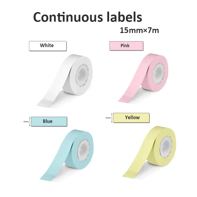 1 Rolle kontinuierliches Etikett 15mm * 7m weißes/transparentes selbst klebendes Etiketten band für p12/p15/p50/q30/d30 kingjim lr5c Etiketten hersteller