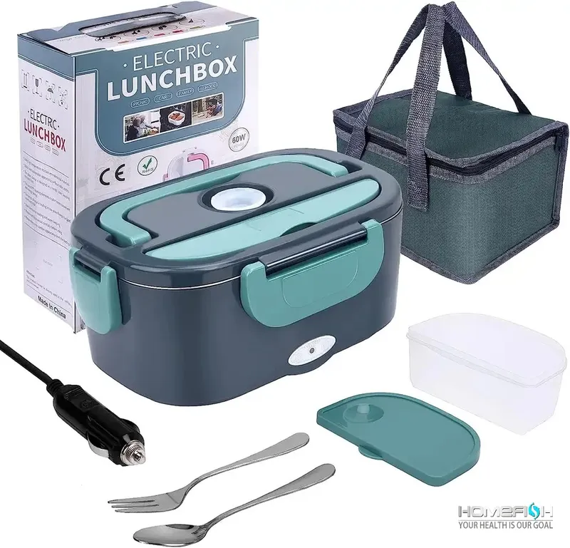 HOMEFISH 1,5 l 60 W elektrische Lunchbox, Speisenwärmer, tragbare Lebensmittelheizung für Auto oder Zuhause – auslaufsichere Innenauskleidung aus Edelstahl 304