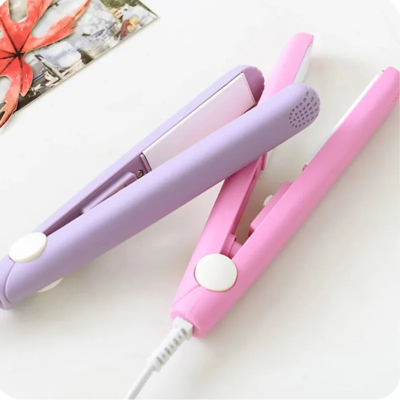 Mini-Haarglätter, mehrfarbige Schiene, schnelles Aufheizen, nicht beschädigende Keramikplatte, Pony-Clip, Locken und Glätten