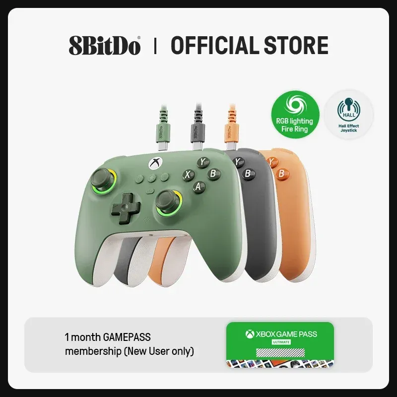 8BitDo Ultimate C kabelgebundener Gaming-Controller für Xbox, RGB-Beleuchtung, Feuerring und Hall-Effekt-Joysticks, Windows 10/11