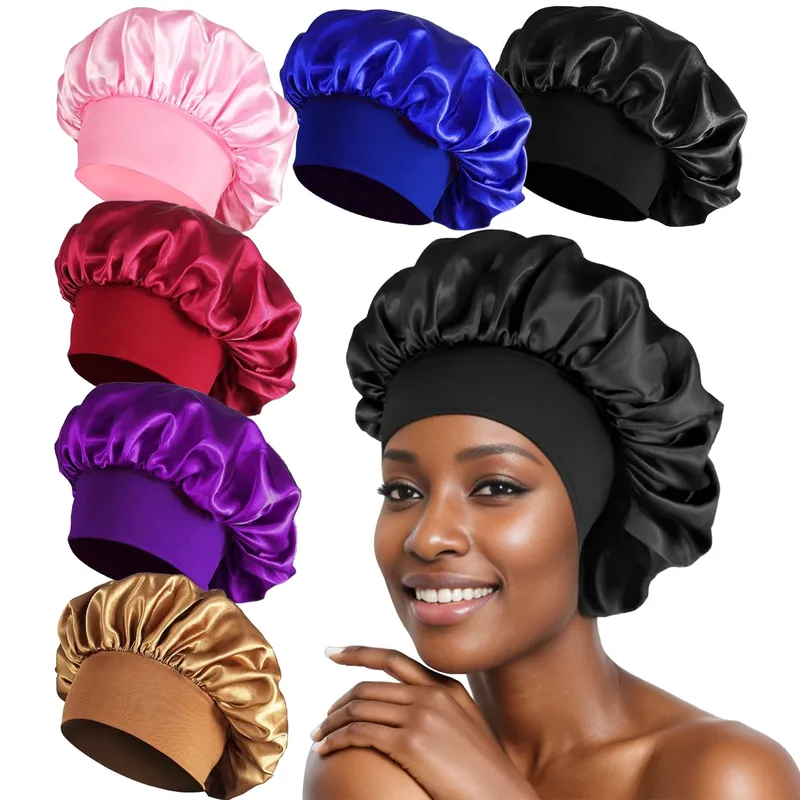 Satin-Haube, Haarhaube zum Schlafen, Seidenhaube für schwarze Frauen mit elastischem, weichem Band zur Haarpflege