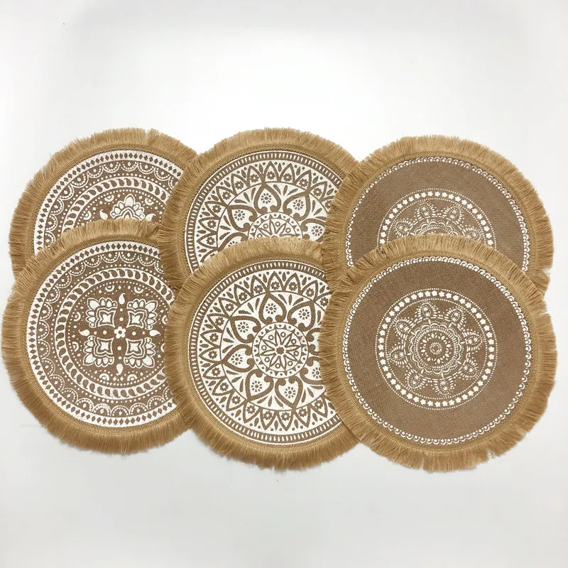 4 stücke/6 stücke Natürliche Vintage Jute Gewebt Tischsets Böhmischen Stil Party Party Dekoration Hängen Wand Dekoration Matte Vase matte