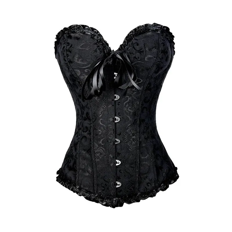 BurVogue Damen-Korsett mit Schnürung, sexy Blumenmuster, ohne Knochen, Überbrust-Körperformer, Bustier, Dessous, Bodyshaper-Oberteil, Korsett