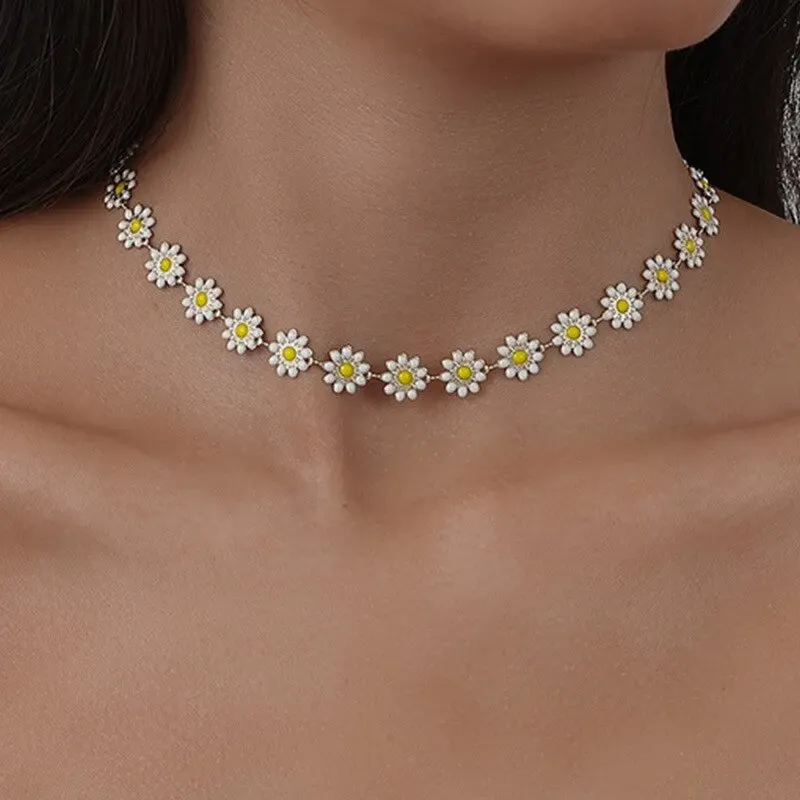 Kpop Blume Gänseblümchen Schlüsselbein Kette Halskette für Frauen Mi Sommer Süße Kurze Halsband Mode Statement Schmuck Geschenk Y2K Zubehör