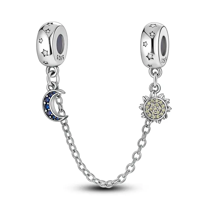 S925 Silber Überzogene Sterne Mond Sicherheit Kette Charms Perlen Fit Original Armband Feine DIY Geburtstag Schmuck