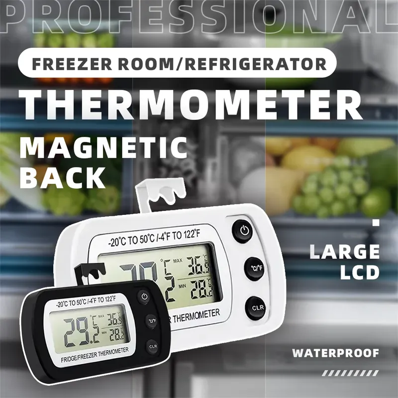 Digitales Gefrierschrank-Raumthermometer – großes LCD-Kühlschrank-Kühlschrank-Thermometer, wasserdichter Küchentemperaturmonitor für zu Hause