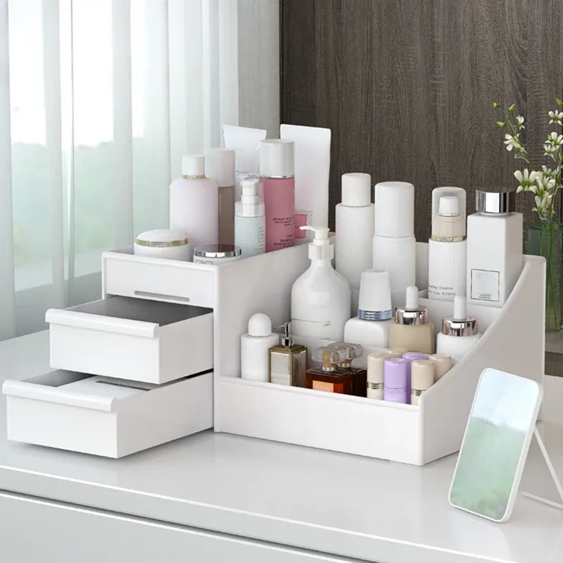 Neue Schublade Make-Up Lagerung Box Schlafsaal Finishing Kunststoff Regal Kosmetik Hautpflege Dressing Tisch Desktop Make-Up Lagerung Box