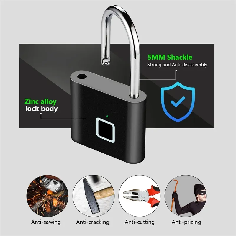 KERUI Fingerabdruck-Schloss Schlüsselloses USB-Aufladbares Smart-Vorhängeschloss Wasserdichtes Türschloss 0,2 Sek. Entriegelung Tragbares Diebstahlsicheres Vorhängeschloss aus Zink