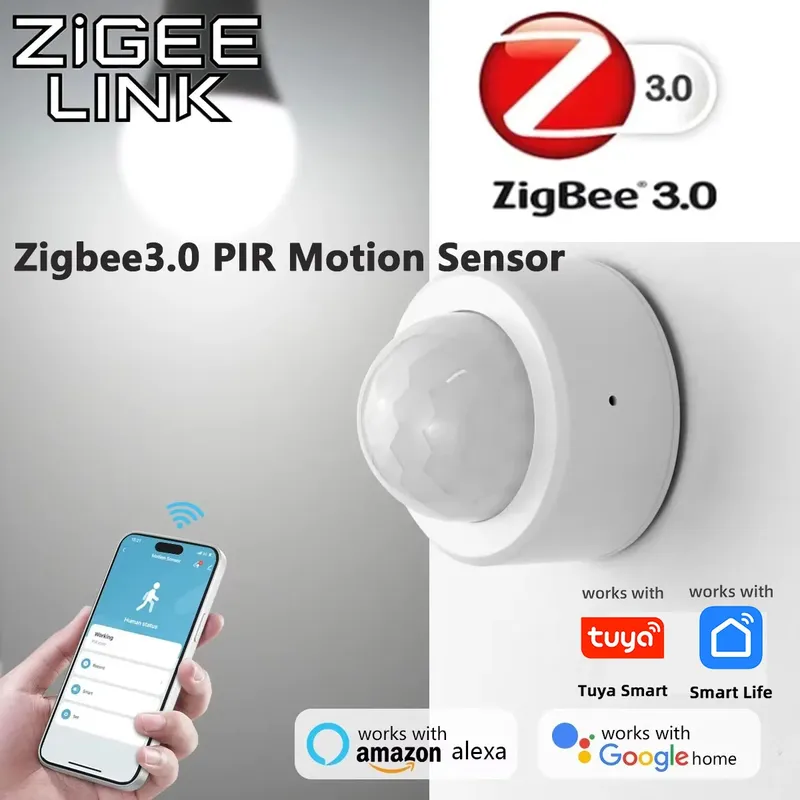 Tuya Zigbee 3.0 PIR-Bewegungssensor und Lichtdetektor, Infrarot-Smart-Sensor, kabelloses Hausalarmsystem, funktioniert mit Alexa Google Home