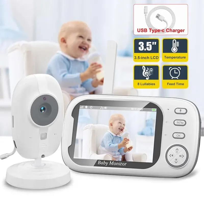 3,5'' Video Baby Monitor 2,4G Mutter Kind 2 Weg Audio Sprechen Nachtsicht Sicherheit Kameras Video Überwachung Cam mit Temperatur