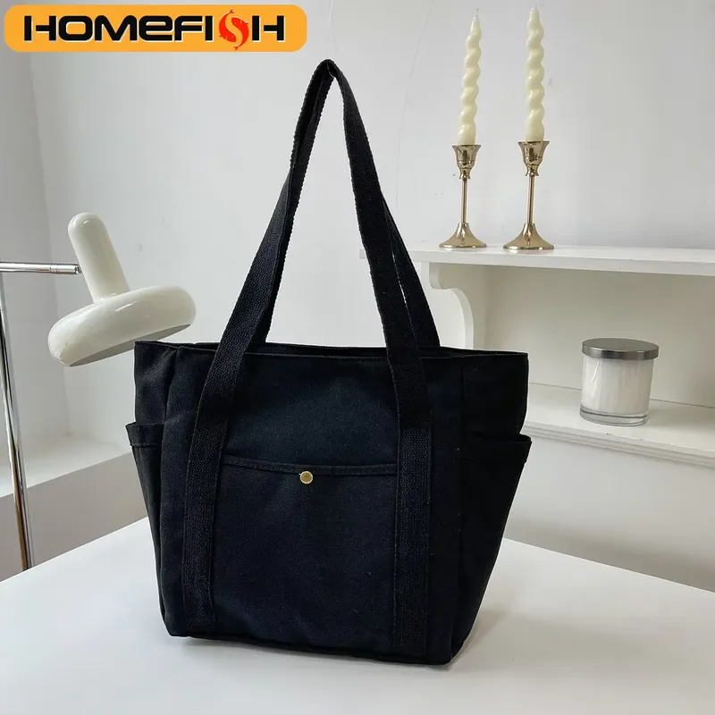 HOMEFISH Canvas-Tasche Vielseitige Umhängetasche Große Kapazität Büchertasche für Studenten Schul- und Pendler-Tasche Tragbare Stofftasche