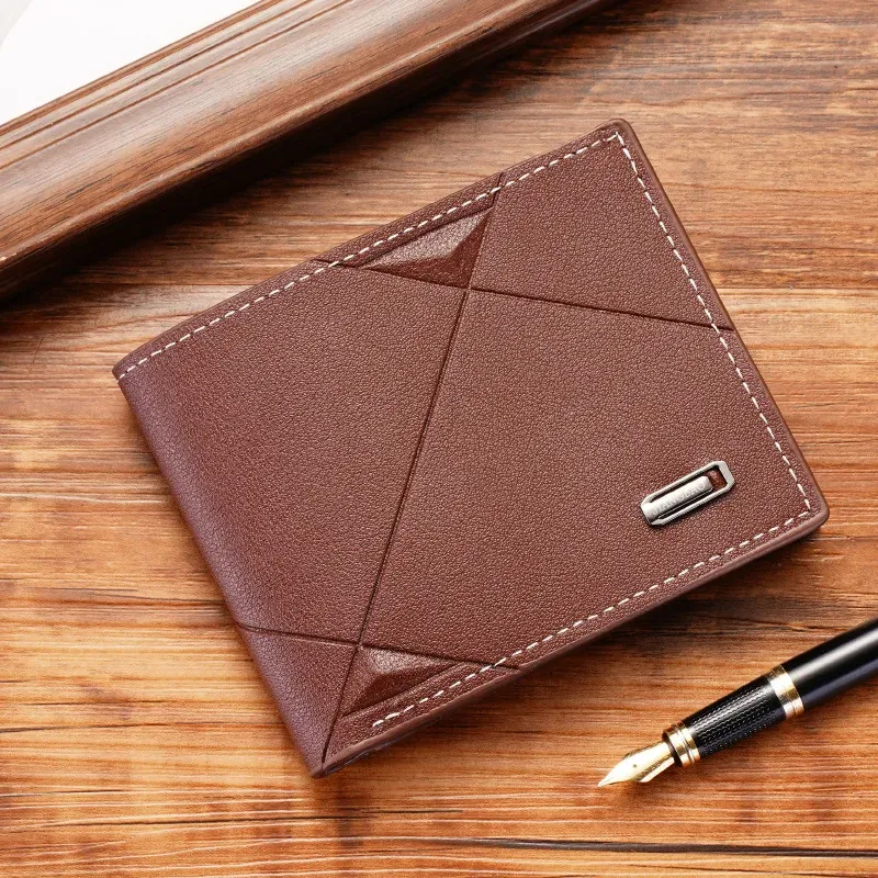 Klassische schlanke Geldbörsen aus Kunstleder für Herren, minimalistisches Bifold-Geldbörse mit Kredit-ID-Kartenhalter, kurze, dünne Geldklammer