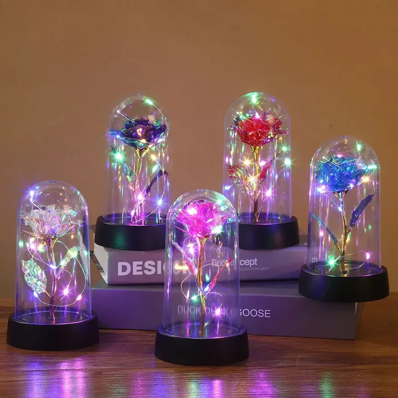 1 Stück Hot LED Enchanted Galaxy Rose Eternal Beauty Rose mit Lichterketten in Kuppel für Valentinstag, Hochzeit, Party, Muttertag