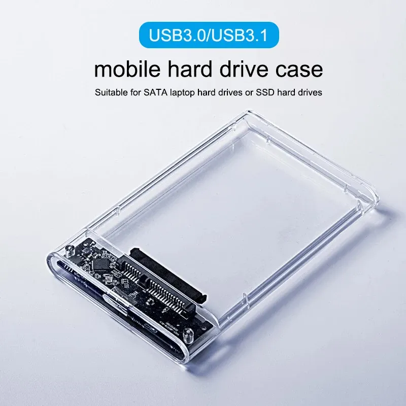 Festplattengehäuse 2,5 SATA SSD Externes Festplattengehäuse mit 5 Gbit/s USB 3.0 zu Typ C Übertragungsgeschwindigkeit Klare Festplattenboxen Werkzeugfrei