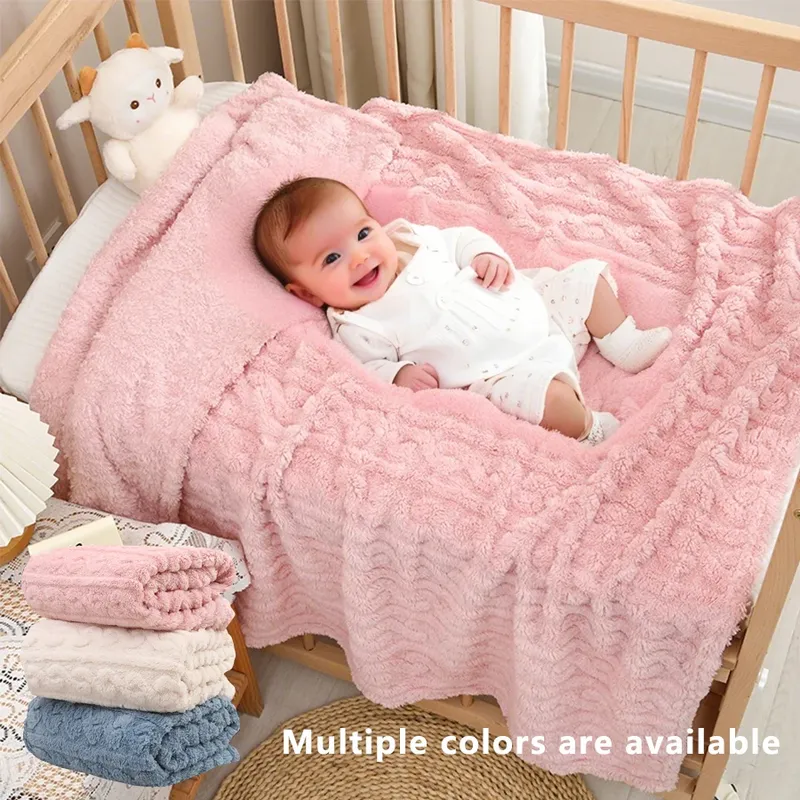 1-Korallen-Fleece-Decke für Babys und Kinder – ultraweiche, gestreifte, warme Parabol-Design, Ganzjahresbettwäsche, geeignet für Kinderzimmer, Säuglinge, Kleinkinder und Jugendliche (Weiß/Rosa/Blau), Nickerchendecke, unverzichtbar für ein gemütlicher Schlafzimmer, weicher Stoff, Flanell