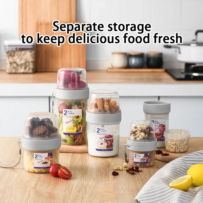 1/2Pcs Doppel Schicht Behälter Getreide Box Milch Behälter Tragbare Wiederverwendbare Übernachtung Hafer Behälter für Snack Tasse Frühstück