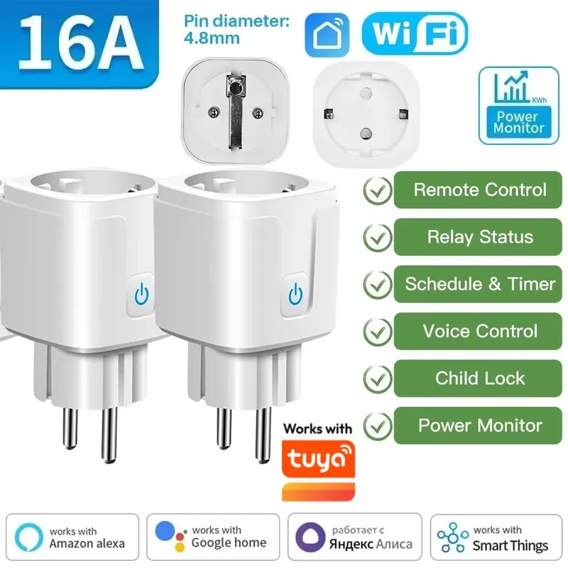 EU WiFi Smart Plug 16A/20A Smart Steckdose mit Power Überwachung Timer Fernbedienung APP Sprachsteuerung Kompatibel mit Alexa Google Hause