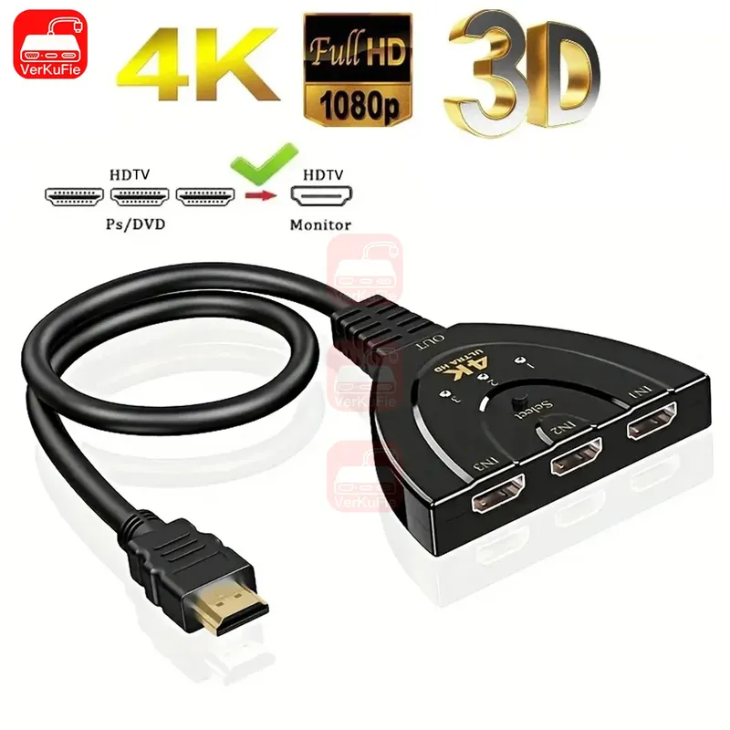 4K * 2K 3 Port HDTV-kompatiblen Switch 4K 3D Video Switcher KVM Splitter 3 Eingang 1 Ausgang Port Hub für Xbox PS4 DVD PC Laptop TV