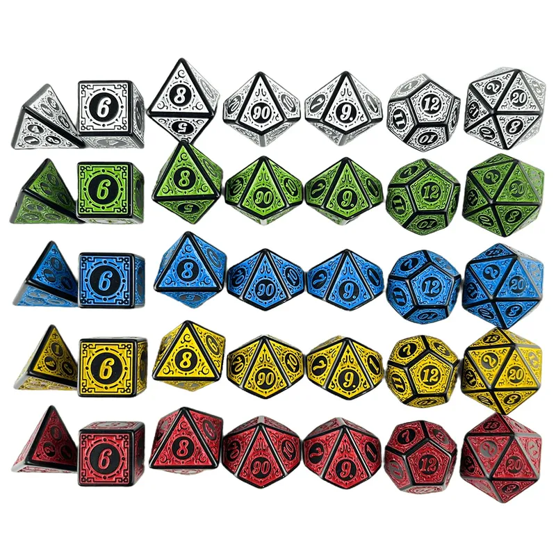 DNDGame Polyedrisches Würfelset mit Texturenmuster 7 Stück D4 D6 D8 D10 D% D12 D20 für RPG-Brettspielzubehör