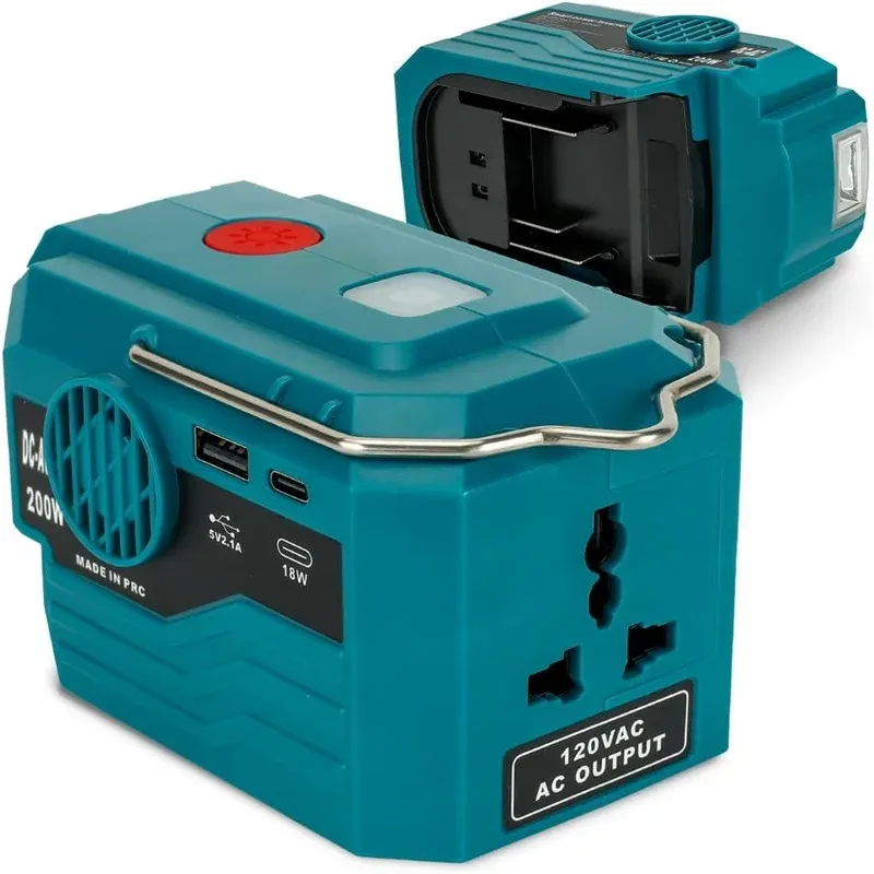 Wechselrichter für Makita 18 V Akku, DC 18 V auf AC 120 V/220 V tragbares Kraftwerk mit USB, Typ-C 280 lm LED-Licht für Camping