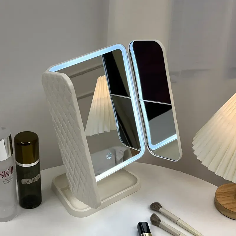 Dreifach beleuchteter Make-up-Spiegel mit 2X/3X/10X Vergrößerung, 3 Farblichtern & Touch-Sensor, wiederaufladbarer Reise-Kosmetikspiegel als Geschenk