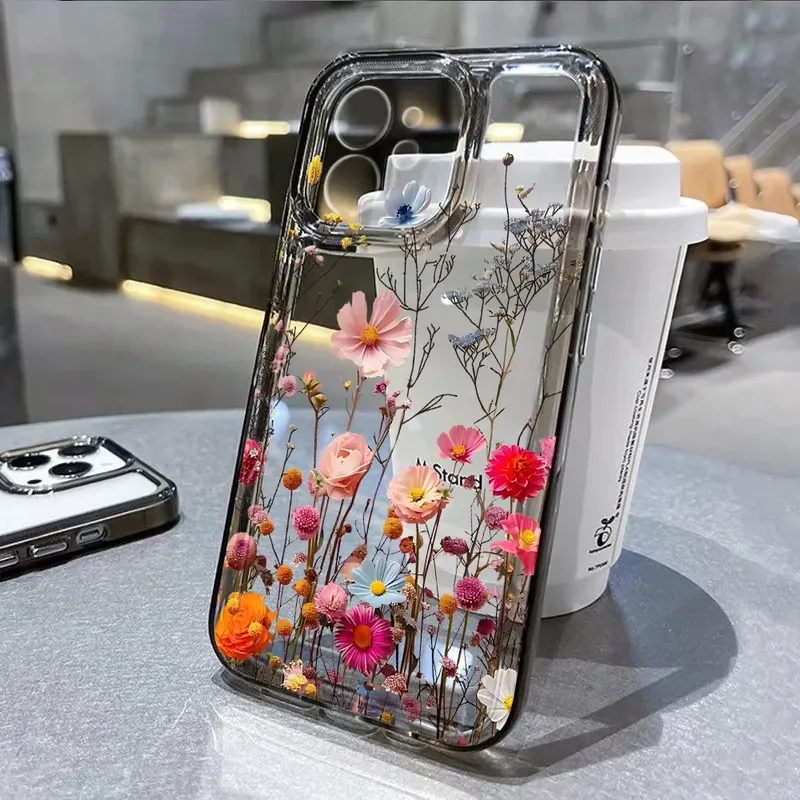 Blume Telefon Fall Für iPhone 16 Pro 13 15 11 12 14 17 Pro Max 16E XR 7 8 SE XS stoßfest Transparente Abdeckung Silikon Weiche Fundas