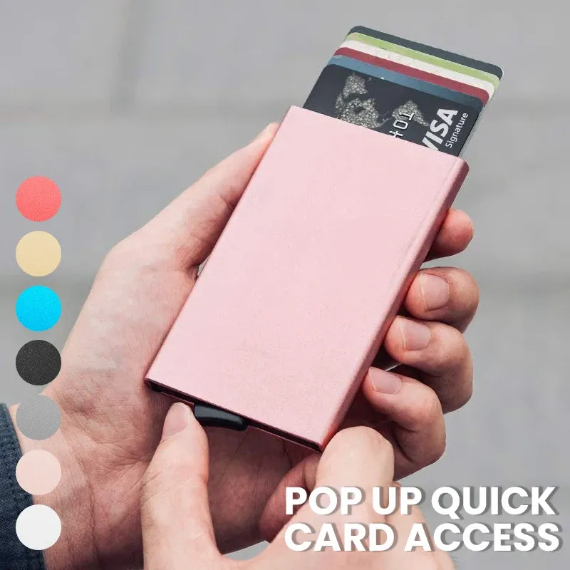 Modischer Schlanker Aluminium RFID-Blockierender Visitenkartenhalter Geldbörse für Männer und Frauen Minimalistisches Automatisches Pop-Up-Design mit Metallkartenetui