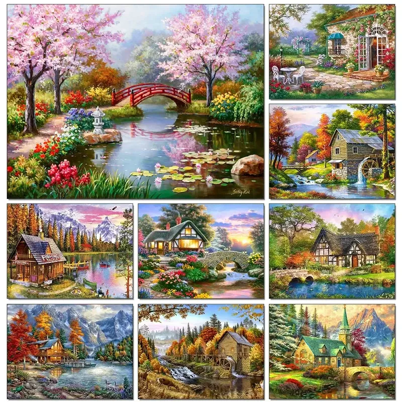 5D DIY Diamant Malerei Landschaft Haus voller Runde Bohrer Stickerei Wald Landschaft Kreuzstich Set Kunst Home Decor Geschenk