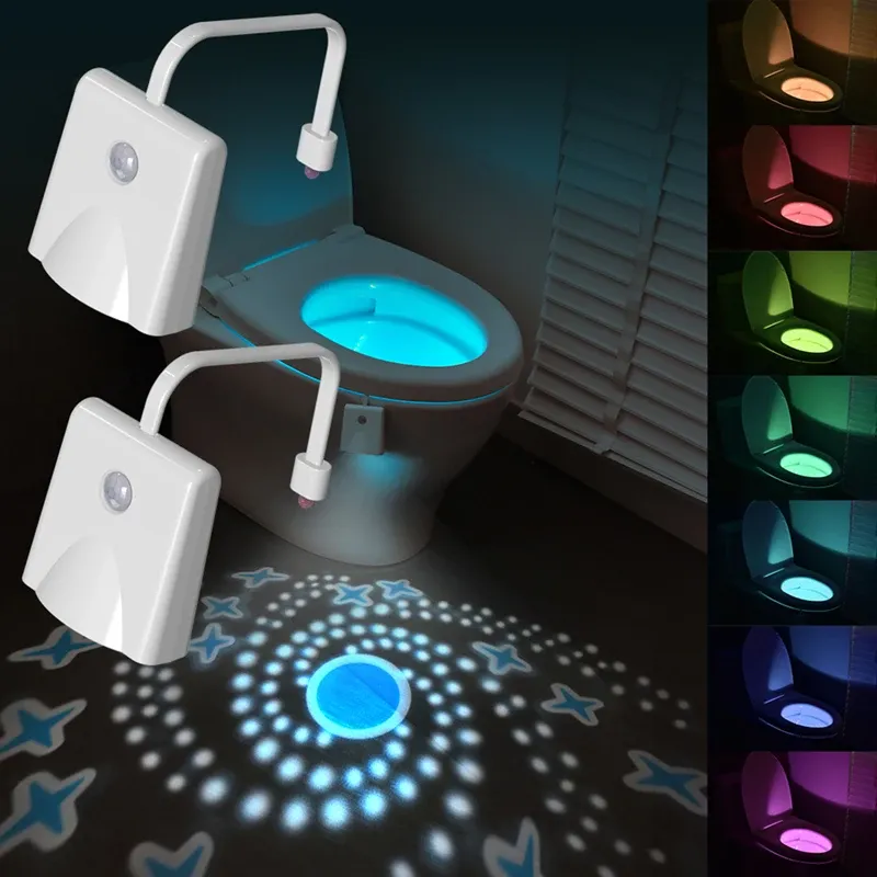 Toiletten-Nachtlichter, LED-Projektionslampe, bewegungsaktiviertes Licht, 10 Farben, wasserdicht, beleuchtetes Nachtlicht für Badezimmerdekoration