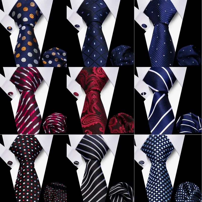 Krawatte Männer Business Krawatte Set Klassische Plaid Manschettenknöpfe Taschentuch Für Anzug Hochzeit Hohe Qualität 3 stücke Krawatten Sets Formale Gravata