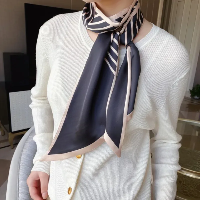 Mode Halstuch Dünne Haarbänder Frauen Seidenschals Lange Stirnbänder Tasche Schals 14x145cm Drucken Haarband Halstuch für Damen