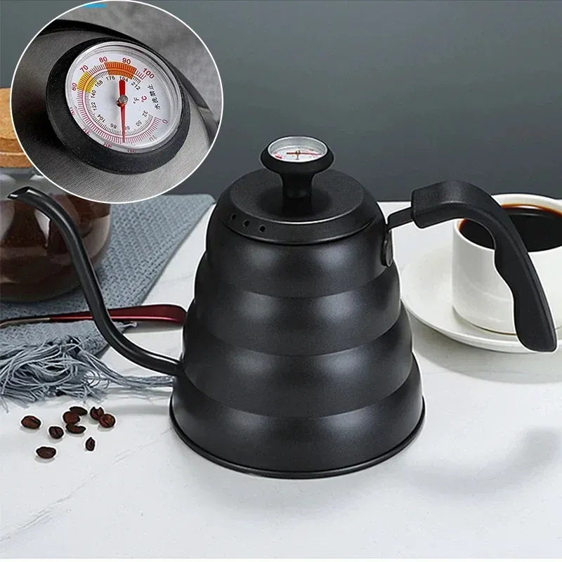 Edelstahl-Kaffeekanne zum Übergießen mit Thermometer, Schwan, langer Hals, hohe Kapazität, kann beheizt werden, professioneller handgebrühter Kaffee