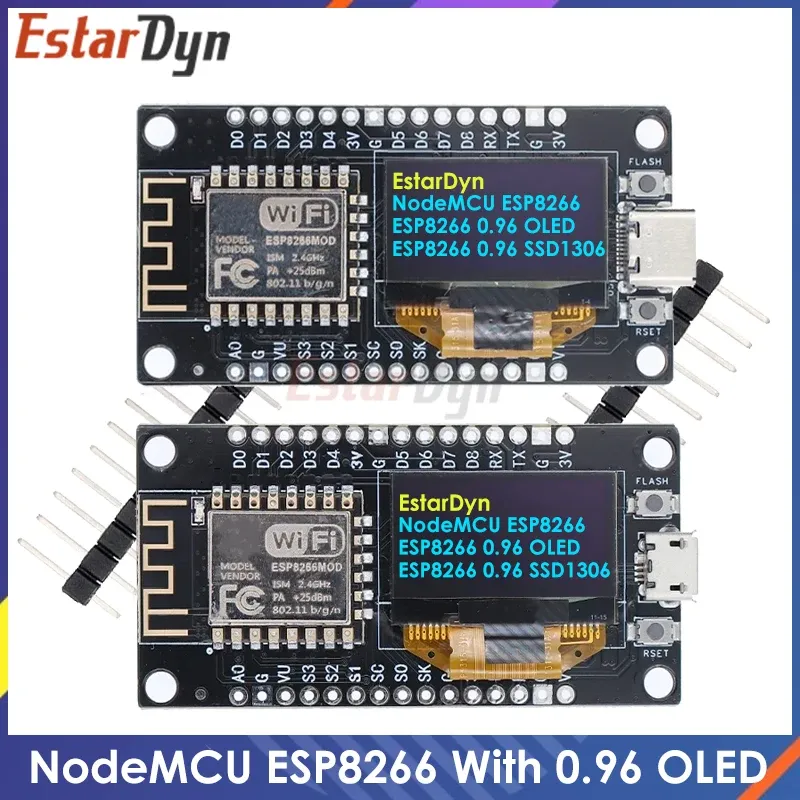 NodeMCU ESP8266 V3 Entwicklungsboard mit 0,96 Zoll OLED-Display CH340 ESP-12F WiFi-Modul TYPE-C USB für Arduino/Micropython