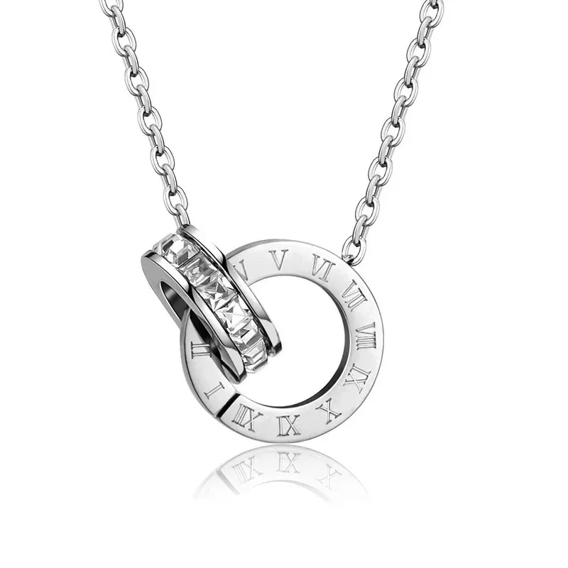 18 Karat vergoldeter Edelstahl mit ineinandergreifenden Kreisen, Unendlichkeitsstil, römische Zahlen, Hochzeit, Statement-Kragen-Halskette für Frauen