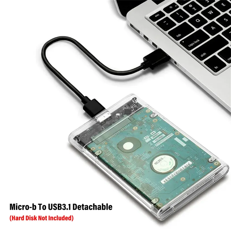 Transparentes externes Festplattengehäuse, 2,5 Zoll HDD SSD-Gehäuse, Micro-b auf USB 3.1 4 TB Laufwerksgehäuse, kompatibel mit UASP SATA III Laptop